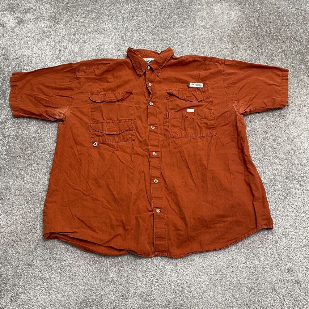 Columbia PFG Bonehead Shirt Mens Large Brown Short Sleeve Button Down Fishing